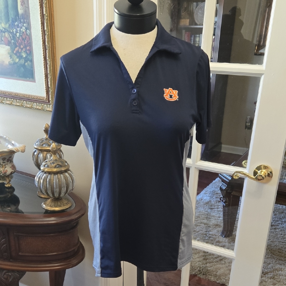 Antiqua Auburn University Navy Short Sleeve Polo Shirt Stretch Size Medium EUC